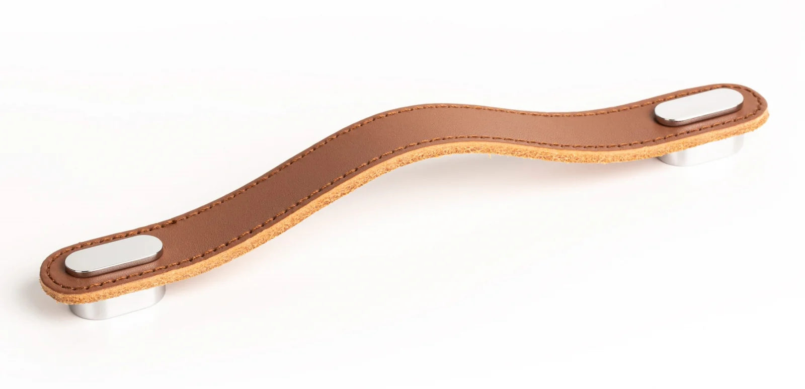 Maner Oblong din piele bej pentru mobilier, cu ornament finisaj crom lucios